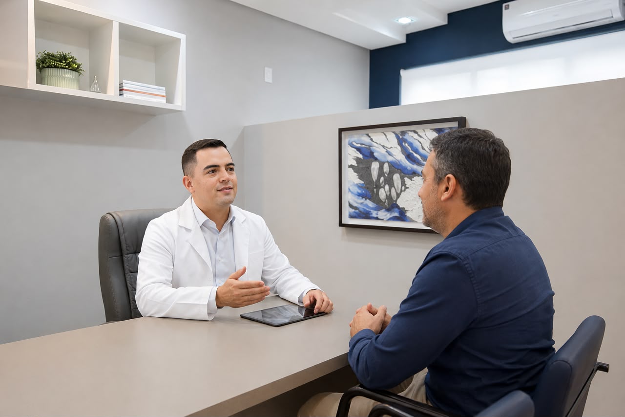 Dr. Gabriel Amorim em atendimento de Urologia na Saúde Agora em Goiânia